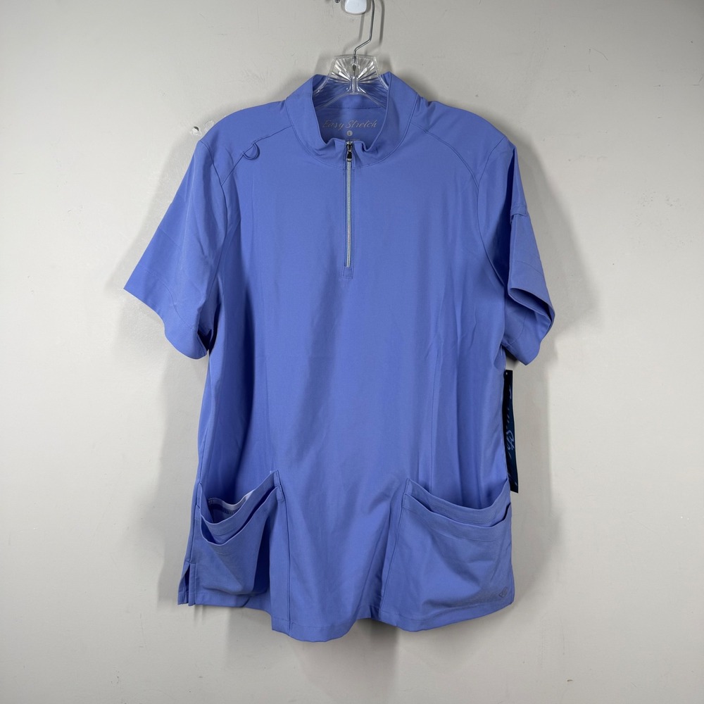Easy Stretch by Butter-Soft Women Blue 1/4 Zip Scrub Top BU497 Cornflower Sz L